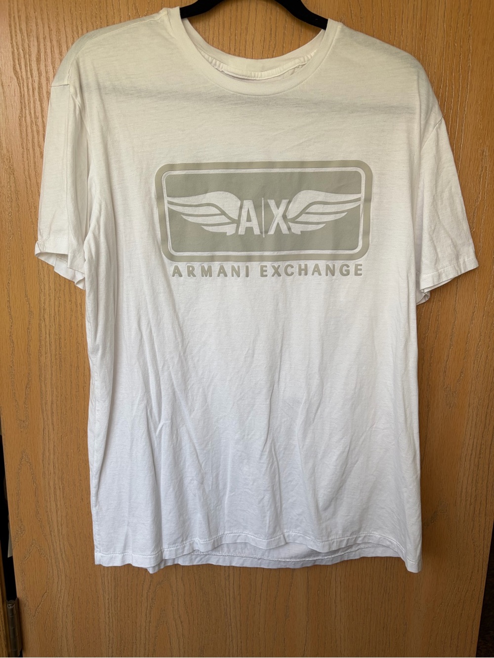 Armani Exchange White Short-Sleeve Logo Tee with Gray Graphic - XL